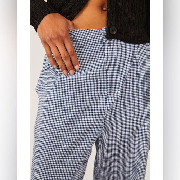 Free People NWT Kate Plaid Straight Leg Navy Size XS - Picture 4 of 13